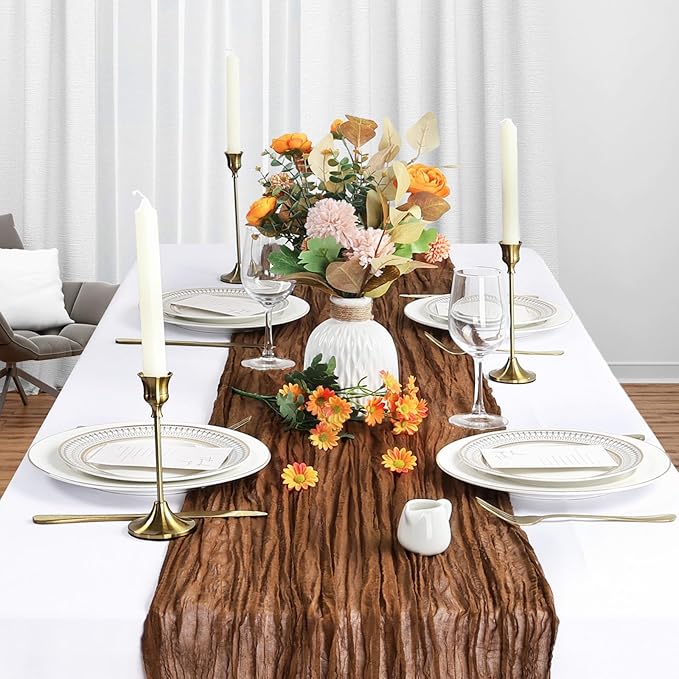6 Pack Brown Cheesecloth Table Runner 10Ft Gauze Cheese Cloth Table Runner 35x120 Inch Boho Sheer Rustic Fabric for Party Decor Baby Shower Wedding Holiday Decorations