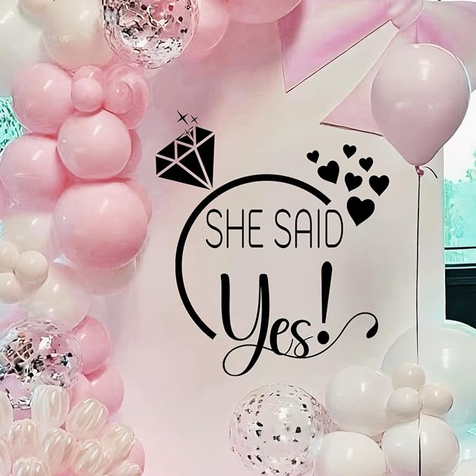 She Said Yes Engagement Party Decorations, Diamond Ring Design Decal Sign, Balloon Arch Backdrop Sticker (Black（Said yes）)