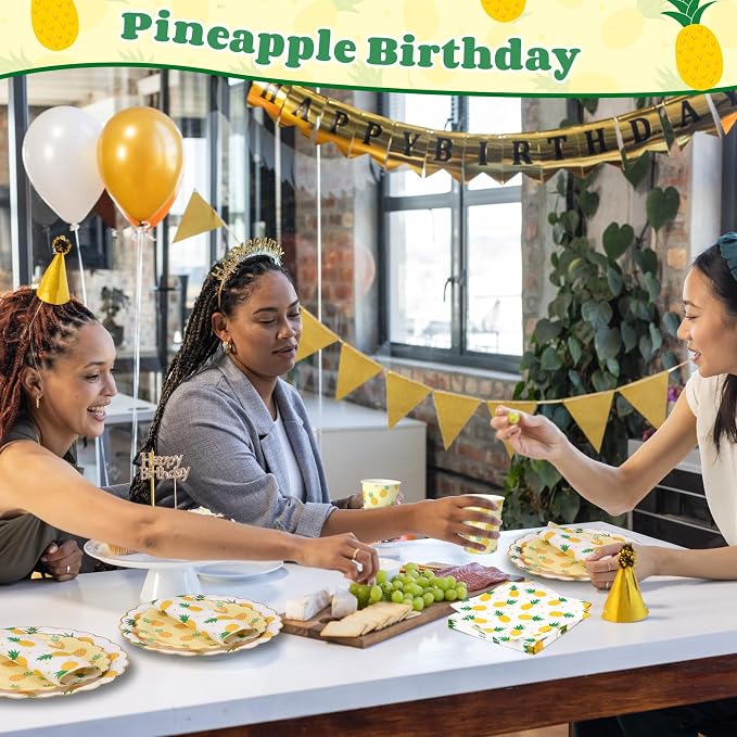 Funnymoom 400 Pcs Pineapple Party Supplies for 50 Guest Summer Fruit Disposable Plates Napkin Cup Spoon Fork Knives for Outdoor Picnic Birthday Baby Bridal Shower Holiday Party Supplies