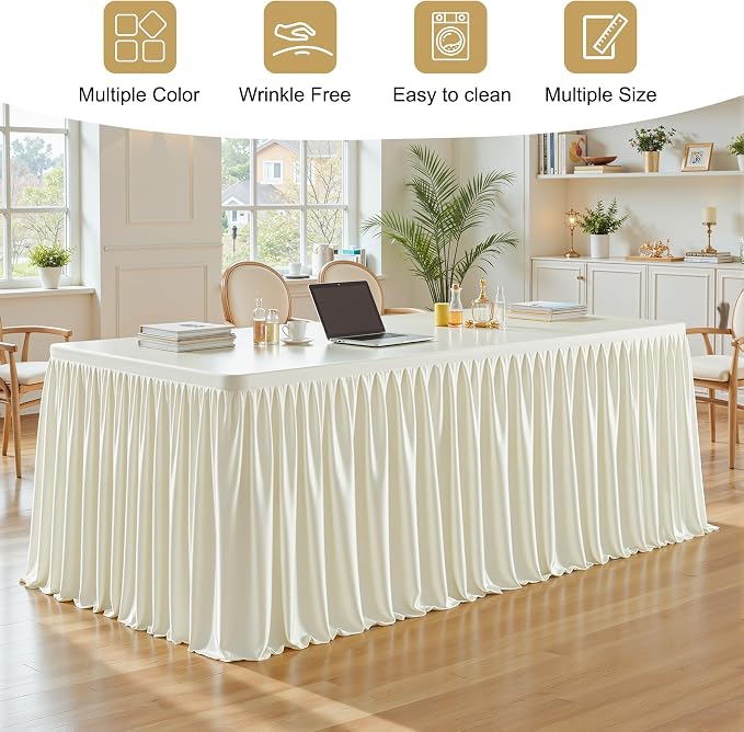 2 Packs Ivory Spandex Tablecloths Rectangle Tables 4ft, Stretch Fitted Table Covers for 4 Foot Tables Wrinkle Free Rectangle Table Cloth with Skirt for Birthday Party Events Banquette Baby Shower