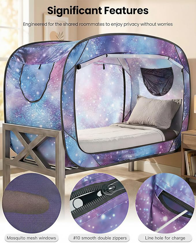 ANC POP Bed Tent Twin Bed Canopy Portable Dream Tent for Adult Indoor Sleeping Tents with 2 Doors Breathable Private Space Tents, Unicorn