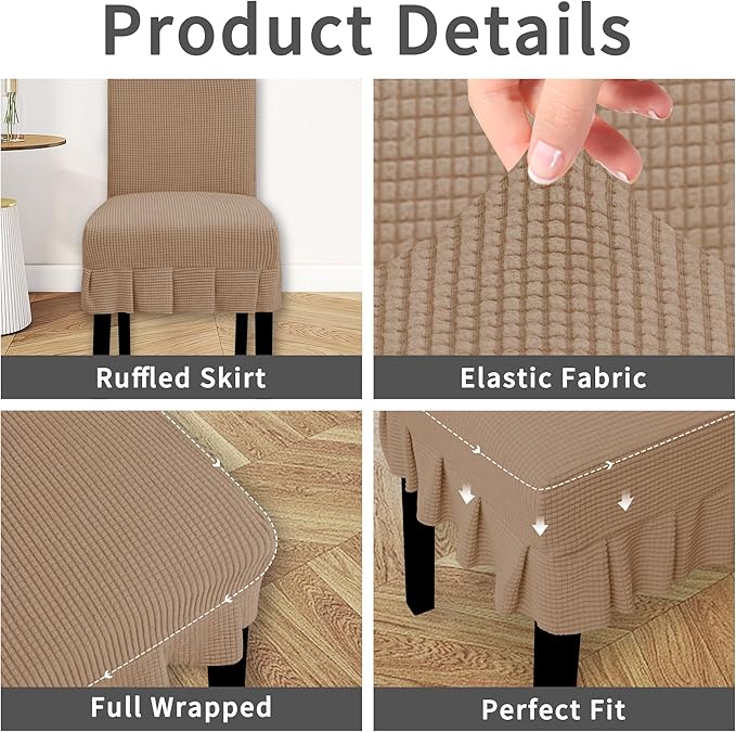 Easy-Going Dining Chair Covers Stretch Parsons Chair Slipcover with Skirt Chair Covers for Dining Room Restaurant Banquet (2 PCS, Camel)