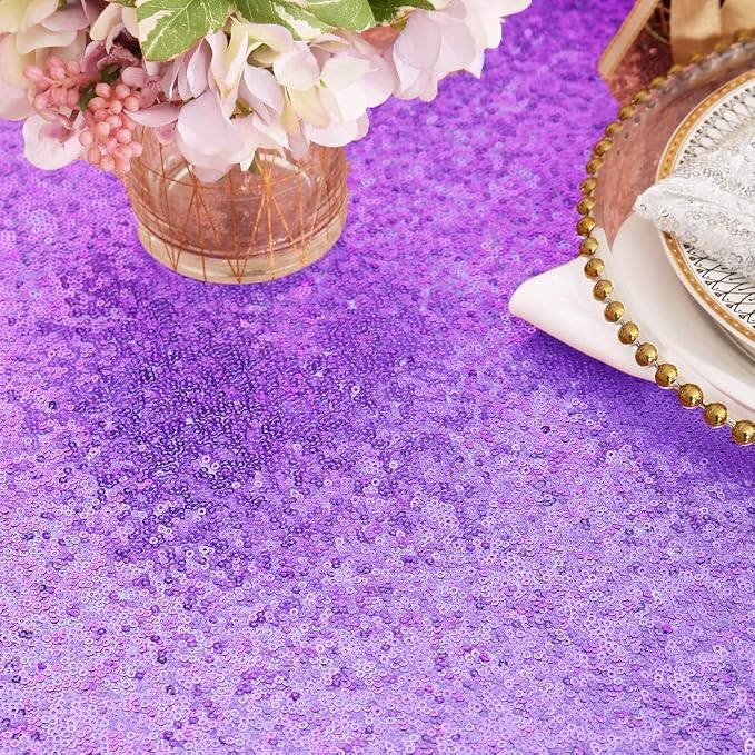 Juya Delight Light Purple Sequin Tablecloth Rectanglar 60" x 102" Lavender Sparkly Table Cover for Wedding Birthday Party Decoration