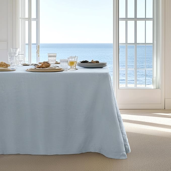 Linen World Blue Linen Tablecloth - 100% French Linen Table Cloth 90" x 60" Inch,Washable Rectangular Tablecloth for Dining,Outdoor,Weddings and Restaurants,Decorative Thanksgiving Christmas