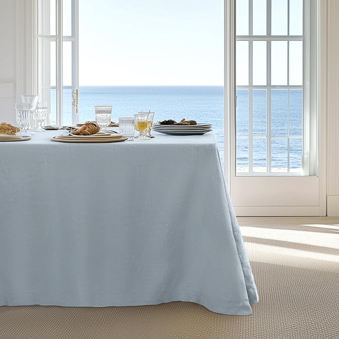 Linen World Blue Linen Tablecloth - 100% French Linen Table Cloth 132" x 90" Inch,Washable Rectangular Tablecloth for Dining,Outdoor,Weddings and Restaurants,Decorative Thanksgiving Christmas