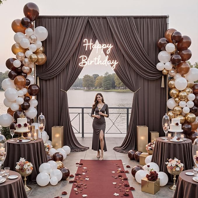 50ftx12ft Wrinkle Free Brown Backdrop Curtain,10 Panels 12FT Height Wedding Backdrop Drapes,Silky Polyester Back Drop Cloth for Birthday Photography Background Party Backdrop Draping