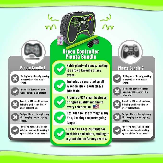Video Gaming Pinata Controller Set, Great for Gamer Birthday Decorations, Pinatas, Birthday for Boys, Level Up Party Supplies, fits Pinata Stuffers