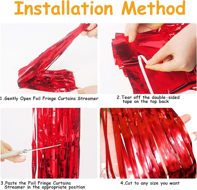 JOYIT 5 Pack Red Tinsel Backdrop - 3.28 ft x 6.56 ft Fringe Backdrop, Glitter Foil Fringe Curtains for Party Decorations, Birthday, Bachelorette, Graduation, Wedding (Red, 5 Pack)
