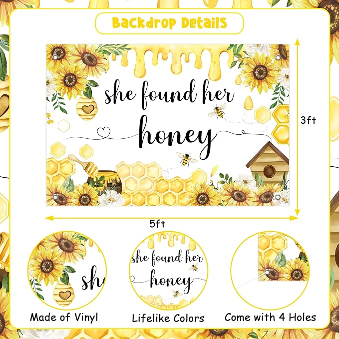 Bee Bridal Shower Decorations She Found Her Honey Backdrop Banner Cake Topper Bride to Bee Bridal Shower Decor Hanging Swirl for Bridals Shower, Engagement, Wedding, Bachelorette Party Supplies