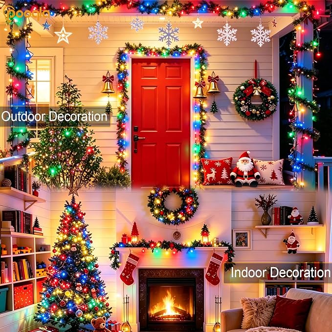Pooqla 2 Pack String Lights Battery Operated, Total 33.3ft 100 LED Fairy Lights Indoor Outdoor Decorations, 8 Modes Colorful Battery Christmas Lights for Bedroom Classroom Porch Party Yard Decor