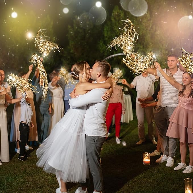 Simgoing 100 Pcs Lighted Wedding Wands LED Tinsel Wands Light up Streamers Sparklers for Wedding Send Off and Exits Birthday Party Props Favors(Champagne)
