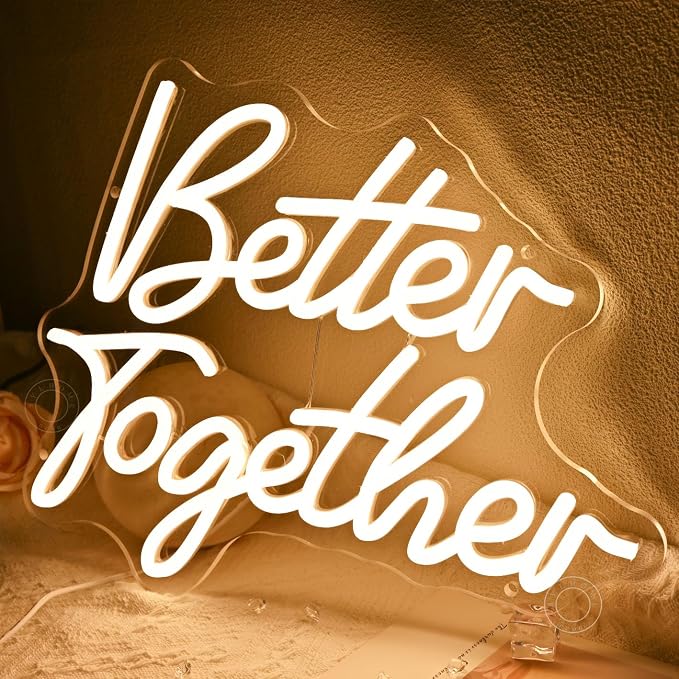 SYLHOME Better Together Led Neon Light Sign Wedding Engagement Anniversary Bridal Shower Wall Sign Decor Bedroom Valentine Day Birthday Party Banner USB 13.78" X 10.91"