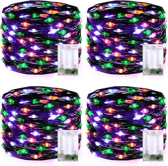 YEGUO 4 Pack 50 Led Fairy Lights Battery Operated Purple Orange and Green