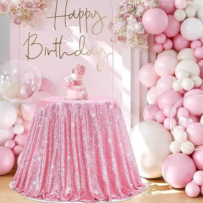 B-COOL Sequin Tablecloth Round Party Decorations: 90 Inch Tablecloth Sequin Overlay Glitter Fabric for Indoor and Outdoor Gathering Parties Fuchsia Pink