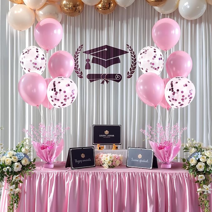 4 Set Pink Table Balloons Foil Spray Centerpiece with Pink and Confetti Balloons Stand Kit for Birthday Party Girls Baby Shower Wedding Bridal Shower Prom Graduation Table Decorations