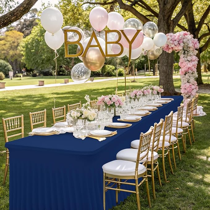 Smiry Spandex Tablecloth, Elastic Fitted Stretch Tablecloth for 4FT Rectangle Tables, Waterproof Washable Table Cover Skirt for Outdoor, Wedding, Banquet & Parties (Navy, 48Lx24Wx30H Inch)