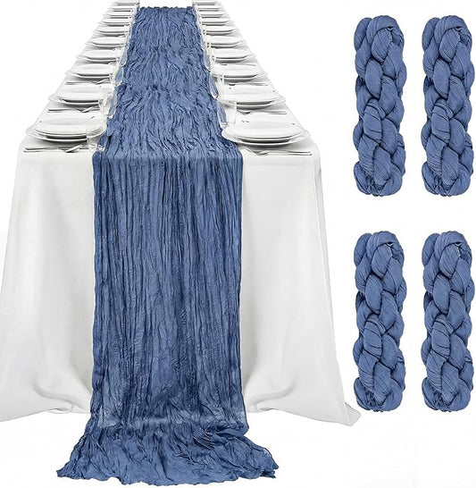 LemonRoad 4 Pcs 20ft Cheesecloth Table Runners Extra Long Boho Rustic Gauze Fabric Cheese Cloth Runner for Wedding Decorations Baby Shower Party Supplies Boho Table Bridal Shower Decor (Dusty Blue)