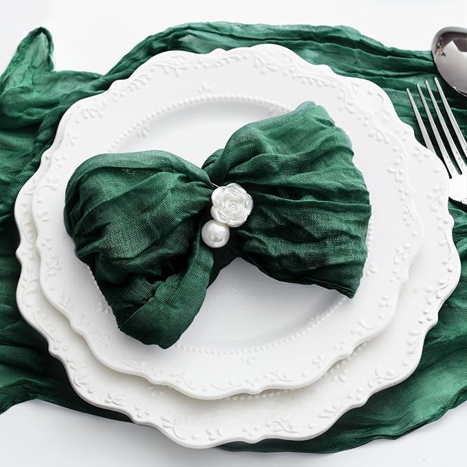 60 Pack Emerald Green Cheesecloth Napkins Washable 21x21 Inches Emerald Green Cloth Napkins for Wedding Set of 60 Dinner Table Napkins Bridal Baby Shower Rustic Boho Cotton Gauze Party Table Decor