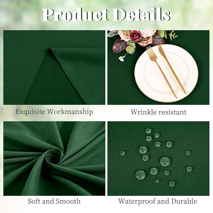 10 Pack Round Tablecloth 90 Inch Hunter Green, Waterproof Polyester Fabric Table Cloth for Round Tables, Stain Wrinkle Resistant Tablecloths Washable Table Cover for Wedding Dining Party Banquet