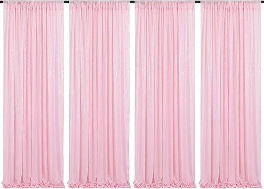 Pink Sequin Backdrop Curtains-4 Panels 2FTx8FT Pink Backdrop for Valentines Day, Glitter Party Decorations Background Drapes for Wedding Birthday Anniversary Graduation Photo Booth Decor