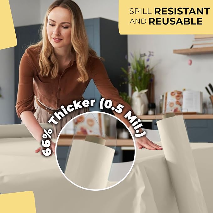 Party Solids 66% Thicker Premium Ivory Plastic Table Cover Roll 40" X 300' Table Cloth Plastic Cover Roll Quality Thick Banquet Rolls Disposable Tablecloth Rolls Strong American Based Company