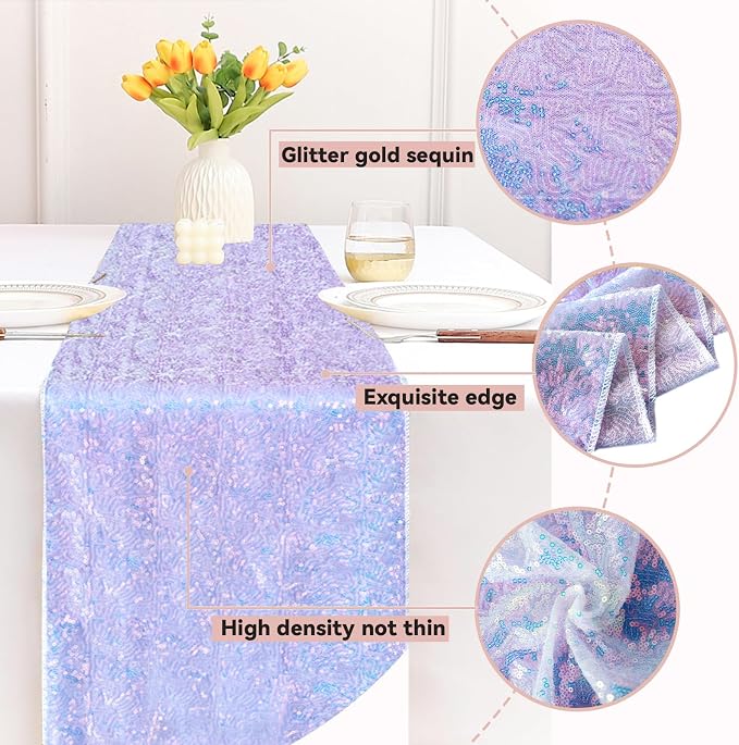 Sugargirl 10 Packs 12 x 72 inches Sequin Table Runner, Glitter Mermaid Lavender Table Runner for Birthday Party Supplies Wedding Holiday Celebration Event Decorations