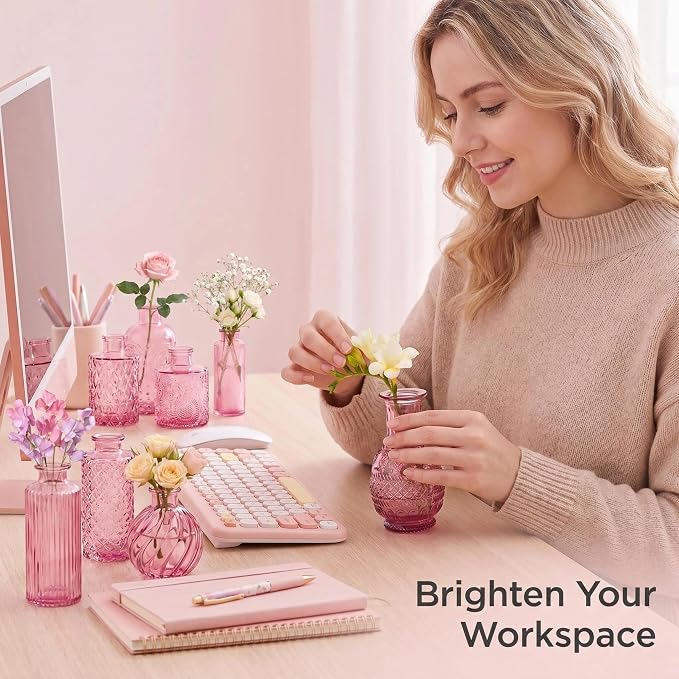 Mini Bud Vases Centerpieces for Tables,Clear Bud Vases for Flowers,Small Flower Vases Suitable for Birthday Party,Anniversary,Wedding Reception,Baby Shower (Pink, 12PCS)