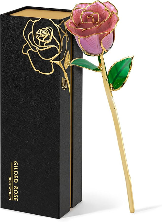 Mikasol Real 24K Gold Dipped Realistic Rose – Timeless Lifelike Bloom with Heart Puzzle Base – Romantic Pink Flower Gift for Her, Wife, Girlfriend, Mom – Birthday, Anniversary, Mother’s Day (Pink)