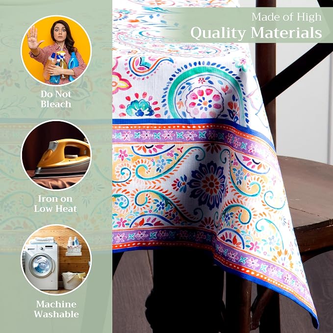 Maison d' Hermine Table Cloth Rectangle Table 100% Cotton 60 x 90 Inches Tablecloth Reusable Decorative for Dining Kitchen Room Farmhouse Party Home Hotel Restaurant Spring Summer - Indian Floral
