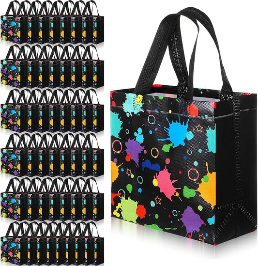 IMengjbang 50 Pcs Glow in the Dark Gift Bags Glow Party Gift Treat Bag with Handles Non Woven Goodie Bags for Party Neon Favor Bag Neon Birthday GiftsCandyBag (7.9x7.9x3.5 Inch)