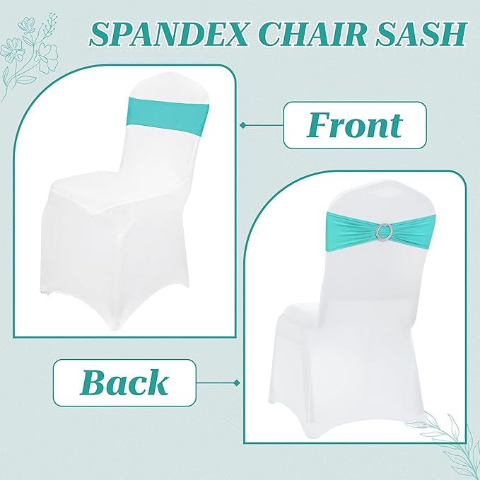 VDS - Aqua Blue | Spandex Chair Sashes Bows | 300 PCS | Stretch Elastic Banquet Universal Folding Chair Band Tie with Silver Buckle Slider for Wedding Party Conference Celebration Event Decoration