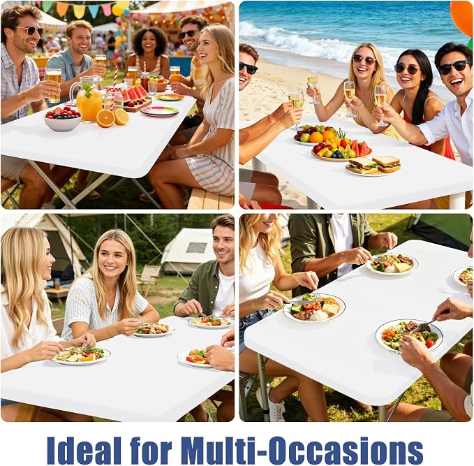 Moosfor Spandex Rectangle Table Cloth 6 Pack, Elastic Fitted Tablecloths for Picnic, Stretch Washable Patio Table Cover for Outdoor, Camping, Banquet and Parties (White, 36"x60")
