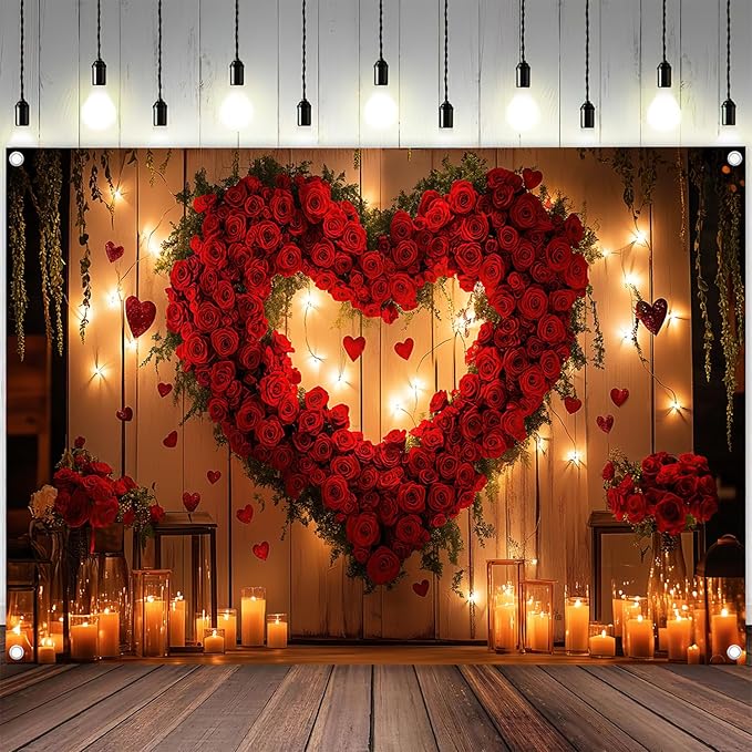 8X6ft Engagement Party Backdrop Red Love Heart Photography Background, Romantic Wedding Bridal Party Background Decor Proposal Confession Backdrop Banner Portrait Photo Studio Booth Props
