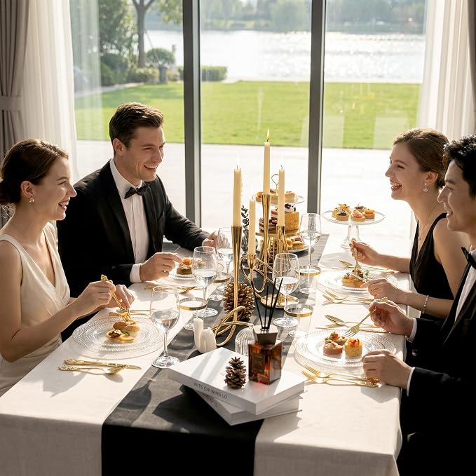 HOMIP 60PCS Clear Plastic Plates with Gold Stone Texture rim - Disposable Party Crystal Plates Include 30PCS 10" Dinner Plate & 30PCS 7" Dessert Plate Perfect for Wedding & Party