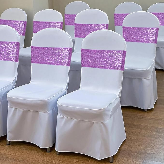 Poise3EHome Lavender Sequin Chair Sashes,Folding Chair Cover Bands for Wedding Party Ceremony Banquet Decorations, 20 PCS