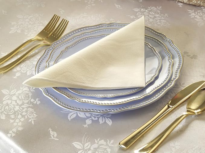 " OCCASIONS " 320pcs set (40 Guests)-Heavyweight Wedding Party Disposable Plastic Plate Set -40 x 10.25'' + 40 x 7.5'' + Silverware + Cups + Napkins (Rochelle Antique Rose and Gold)