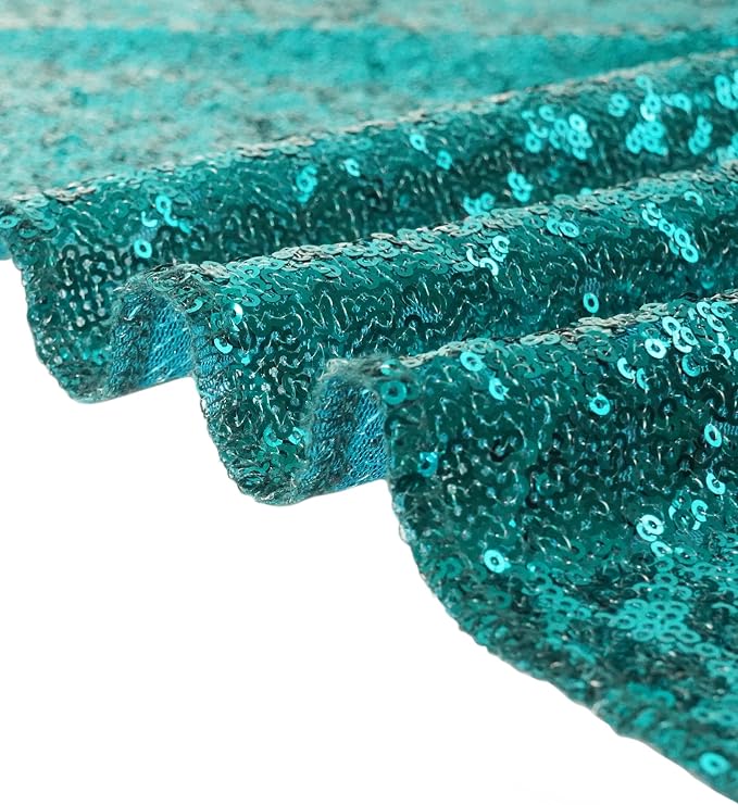 Eternal Beauty Teal Tablecloth, 50x50 Inch Sequin Square Table Cover for Cake Dessert Exhibition Party Birthday Events