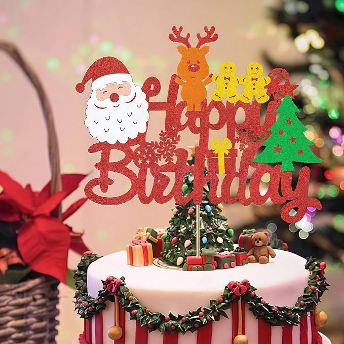 Christmas Themed Happy Birthday Party Decorations, Plates Napkins Cups Tableware, Christmas Snowman Backdrop Tablecloth, Happy Birthday Banner, Cake Topper, Colorful Printed Balloons for Kids Adults