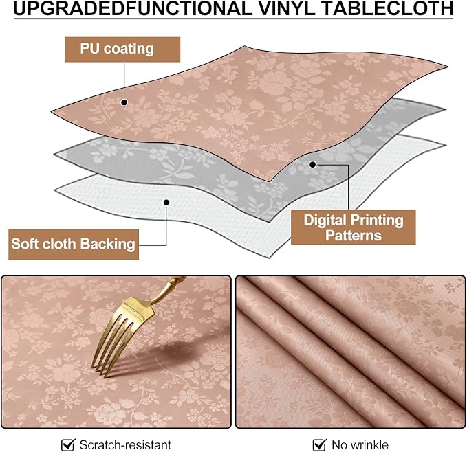 Smiry Round Table Cloth, Waterproof Heavy Duty Vinyl Tablecloths, Wipeable Washable Table Cover for Kitchen and Dining Room (Tan, 60" Round)