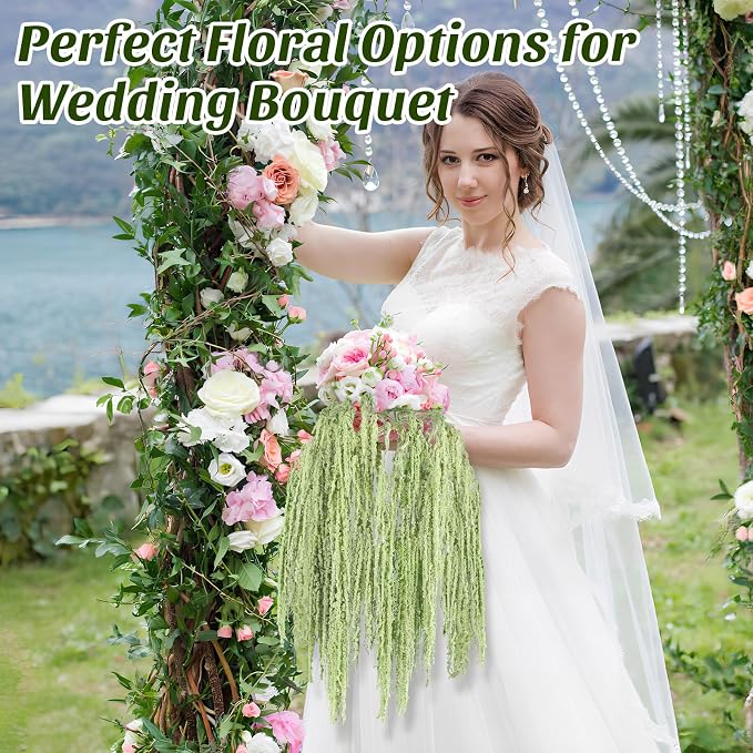 Suncalla 24 Pcs Light Green Spring Natural Dried Amaranthus Hanging Flowers Amaranthus Artificial Flowers for Wedding Arch Bouquet Floral Garland Wall Home Decoration (23 Inch)