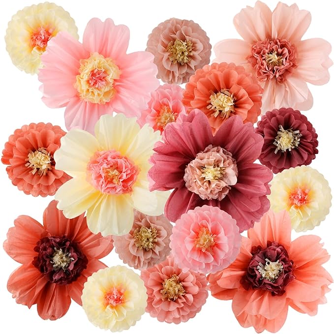 Crowye 12 Pcs Large Colorful Tissue Paper Flowers Decorations Giant Fiesta Craft Crepe Paper Flowers for Wall Decor Backdrop Mexican Wedding Birthday Carnival Party (10'' 20'',Vintage Color)