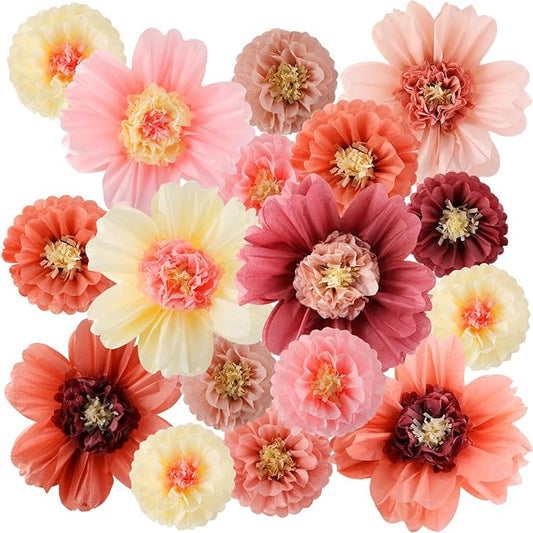Crowye 12 Pcs Large Colorful Tissue Paper Flowers Decorations Giant Fiesta Craft Crepe Paper Flowers for Wall Decor Backdrop Mexican Wedding Birthday Carnival Party (10'' 20'',Vintage Color)