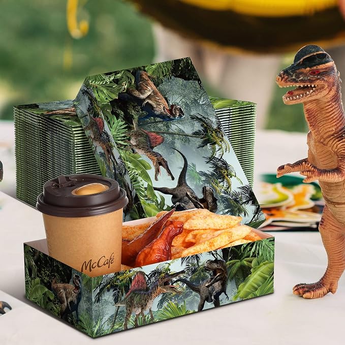 Funtery 50 Pcs Dinosaur Disposable Paper Tray 5lb Dinosaur Food Trays for Party Large Birthday Party Decorations Serving for Nacho Hot Dogs Popcorn Snack
