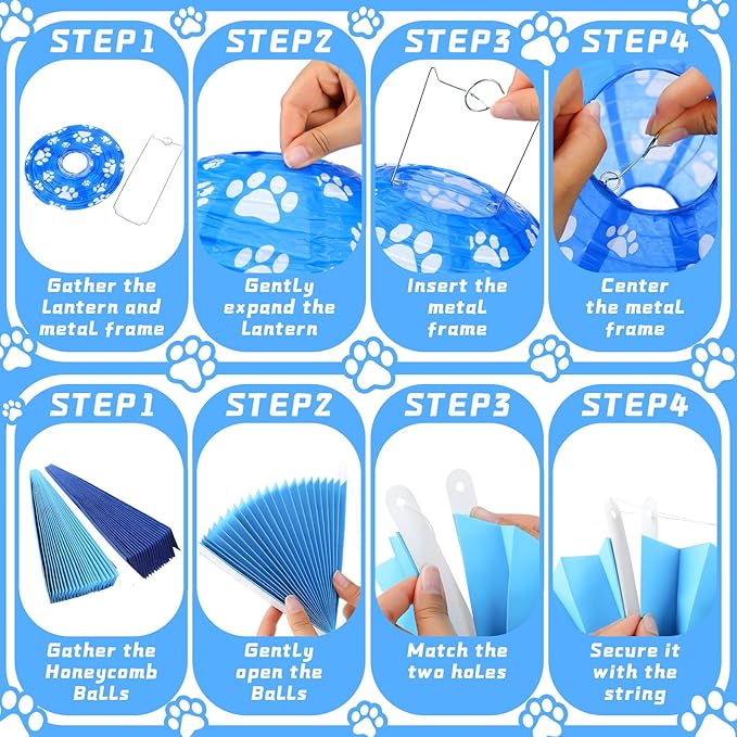Retisee 18 Pcs Dog Paw Party Decoration Paw Print Hanging Paper Lantern Classroom Honeycomb Fans Honeycomb Ball for Dog Theme Party Ceiling Decor Supplies