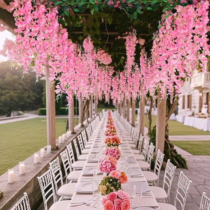Alotiki Wisteria Artificial Flowers Garland,10Pcs Total 60ft Silk Fake Pink Wisteria Flowers Hanging for Home Garden Wedding Arch Party Indoor Outdoor Decor(10,Pink)
