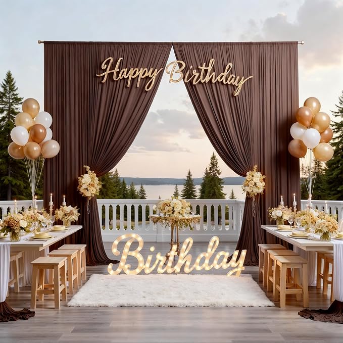 50ftx12ft Brown Backdrop Curtains for Parties, Wrinkle Free Polyester Brown Photo Backdrop Drapes 10 Panels 12 ft Long Back Drop Cloth for Wedding Birthday Photography Background Party