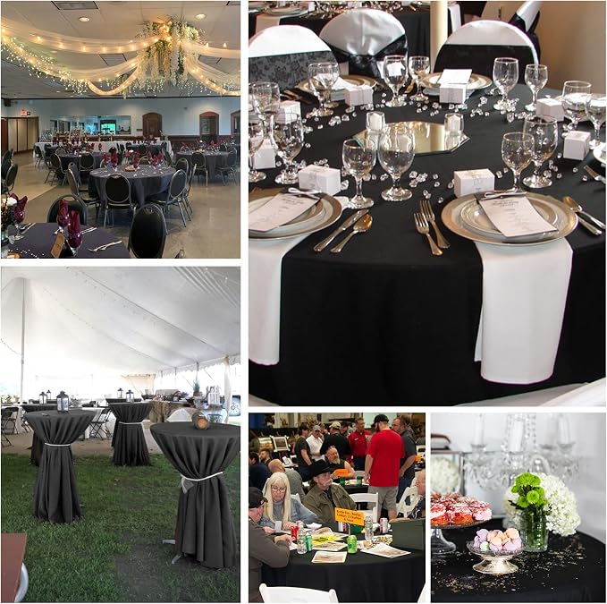 fani 10 Pack Black Round Tablecloth 90 Inch, Polyester Fabric Table Cloth for Round Table, Stain and Wrinkle Washable Table Cover for Wedding Party Dining Table Buffet Banquet Restaurant and Camping
