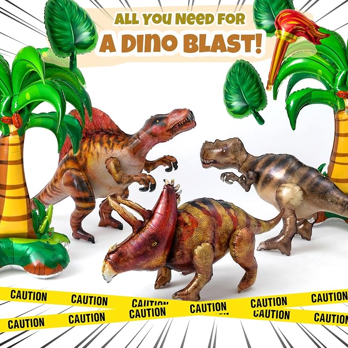 Skylety 16 Pcs Dinosaur Theme Decorations Included 3 Style 50'' x 30'' Inflatable Dinosaur Balloon 2 Pcs Palm Tree Leafs Torch Balloon for Birthday Gift Halloween Christmas Party Supplies