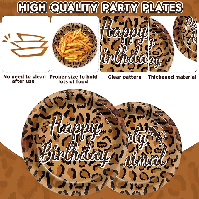 96Pcs Cheetah Print Party Decorations Brown Leopard Print Birthday Themed Tableware Safari Animal Plates Napkins Forks Jungle Leopard Dinnerware Supplies for Baby Shower Birthday Serves 24 Guests