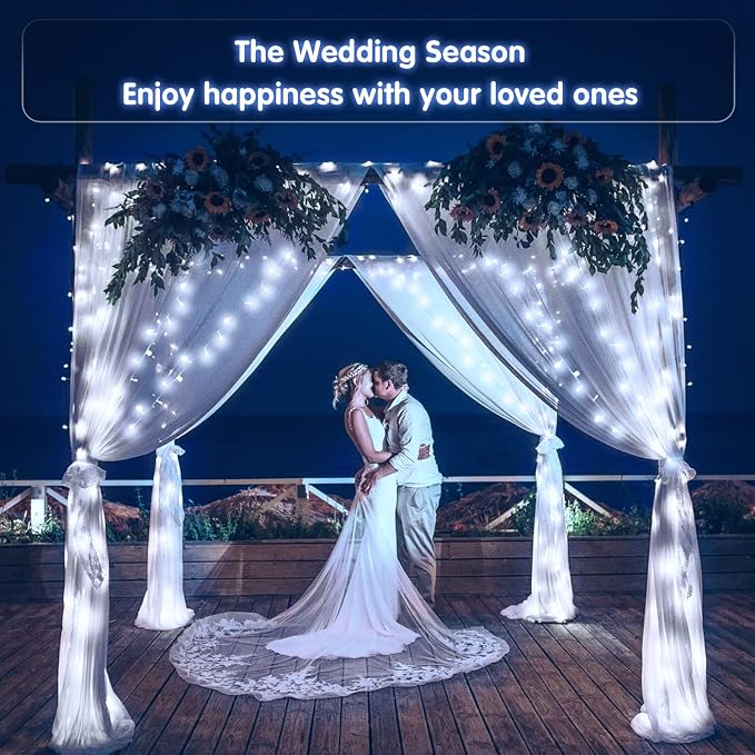 JMEXSUSS 2 Pack White Battery Operated String Lights, Each 33ft 100 LED Wedding Lights Outdoor Indoor, 8 Modes Christmas Lights with Remote Waterproof for Wedding Front Porch Yard House Room Decor